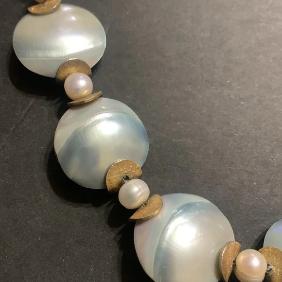 Stunning… Grey Osmena pearl 12 count Mabe Shell Nautical necklace ONE OF A KIND